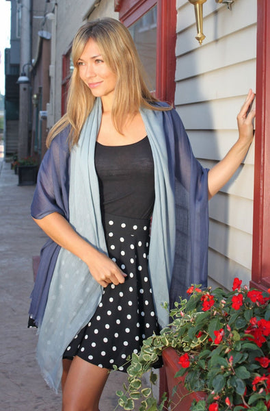 Anika Dali Women's Serenity Ocean Blue Ombre Silky Soft Fashion Scarf