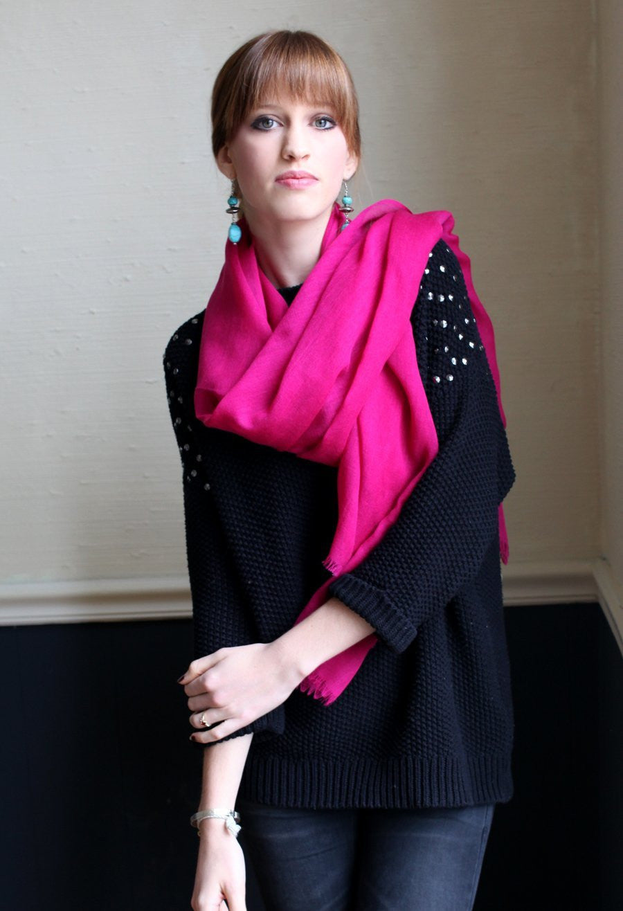 Anika Dali Fuchsia Bon-bon Fine Wool Women's Scarf Wrap