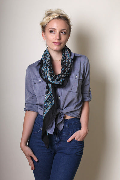  Anika Dali Women's Classic Black and Blue Ditsy Floral Square Fashion Scarf - www.AnikaDali.com