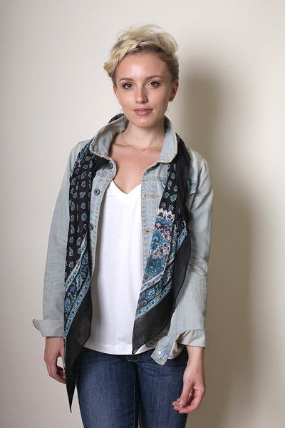  Anika Dali Women's Classic Black and Blue Ditsy Floral Square Fashion Scarf - www.AnikaDali.com