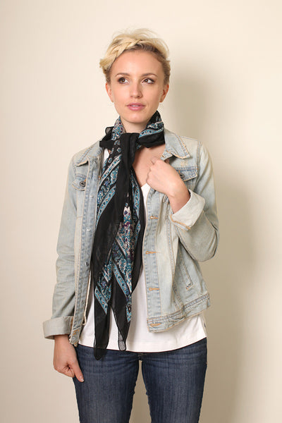  Anika Dali Women's Classic Black and Blue Ditsy Floral Square Fashion Scarf - www.AnikaDali.com