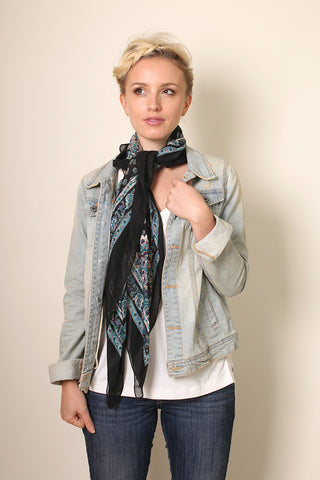  Anika Dali Women's Classic Black and Blue Ditsy Floral Square Fashion Scarf - www.AnikaDali.com