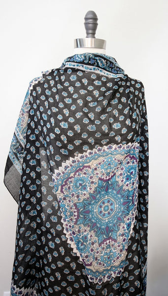  Anika Dali Women's Classic Black and Blue Ditsy Floral Square Fashion Scarf - www.AnikaDali.com