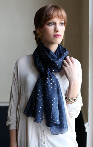 Anika Dali Women's Paris Gold Mini Polka Dot Silk Fashion Scarf