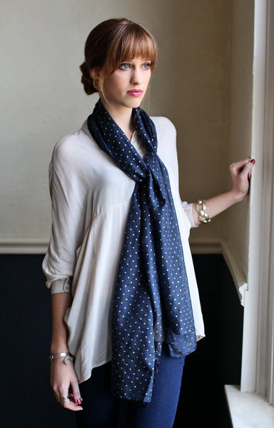 Women's Paris Gold Mini Polka Dot Silk Fashion Scarf