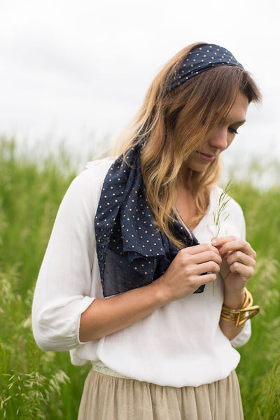 Women's Paris Gold Mini Polka Dot Silk Fashion Scarf