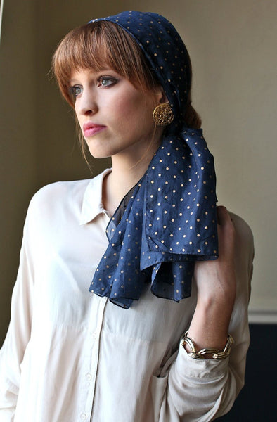 Women's Paris Gold Mini Polka Dot Silk Fashion Scarf