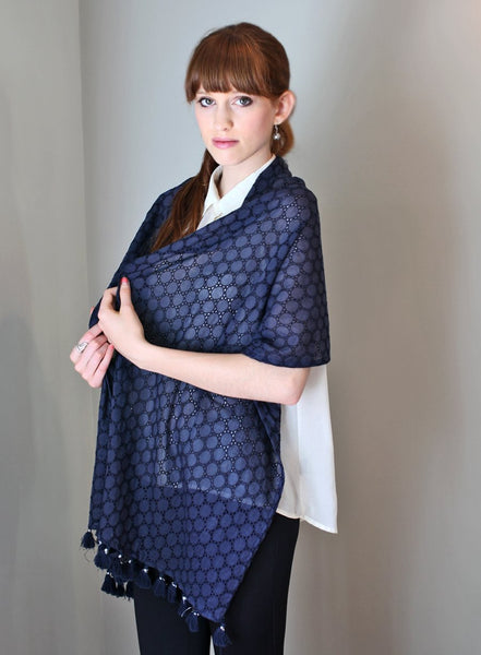 Anika Dali Aanya Eyelet Cotton Scarf in Navy - www.AnikaDali.com