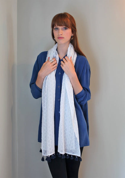 Anika Dali Aanya Eyelet Cotton Scarf in White - www.AnikaDali.com