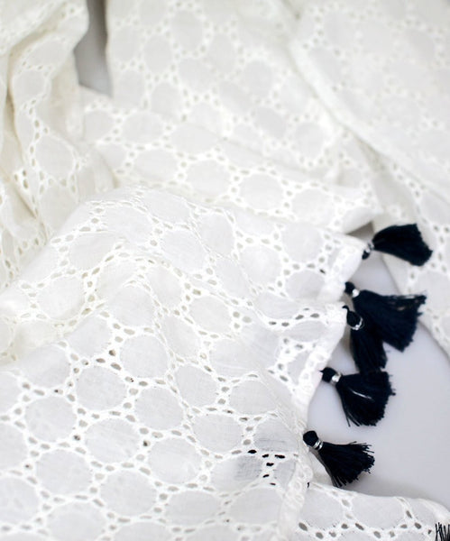 Anika Dali Aanya Eyelet Cotton Scarf in White - www.AnikaDali.com