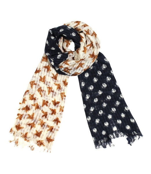 Anika Dali Women's Birds and Dots Print Soft Gauze Wool Scarf -www.AnikaDali.com