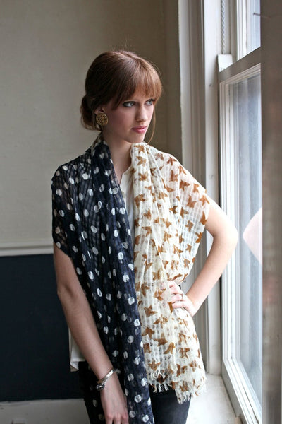 Anika Dali Women's Birds and Dots Print Soft Gauze Wool Scarf -www.AnikaDali.com
