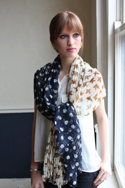 Anika Dali Women's Birds and Dots Print Soft Gauze Wool Scarf -www.AnikaDali.com