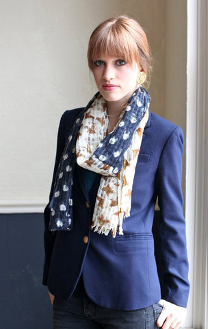 Anika Dali Women's Birds and Dots Print Soft Gauze Wool Scarf -www.AnikaDali.com