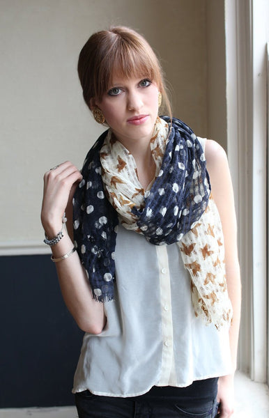 Anika Dali Women's Birds and Dots Print Soft Gauze Wool Scarf -www.AnikaDali.com