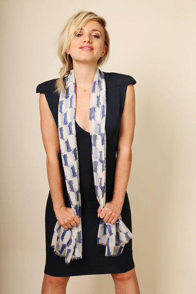 Anika Dali Hot Cat Blue Fine Wool Women's Fashion Scarf