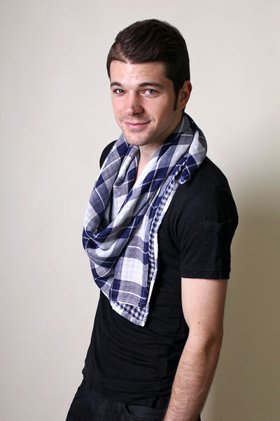 Men's Manchester Reversible Checkered Square Cotton Scarf - ANIKA DALI