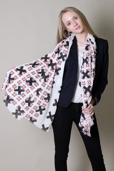 Anika Dali Women's Cross Pattern Rugged Natural Cotton Fashion Scarf / Shawl / Wrap