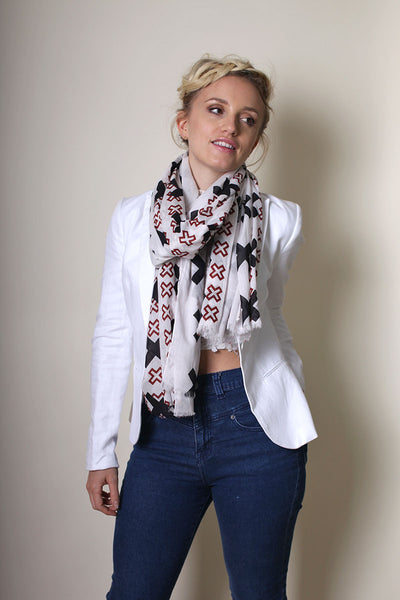 Anika Dali Women's Cross Pattern Rugged Natural Cotton Fashion Scarf / Shawl / Wrap