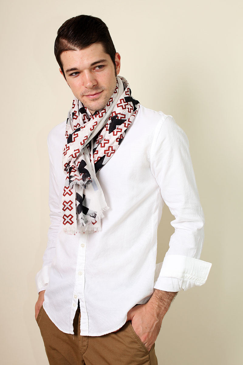 Anika Dali Men's Cross Pattern Rugged Natural Cotton Fashion Scarf Anika Dali Men's Cross Pattern Rugged Natural Cotton Fashion Scarf