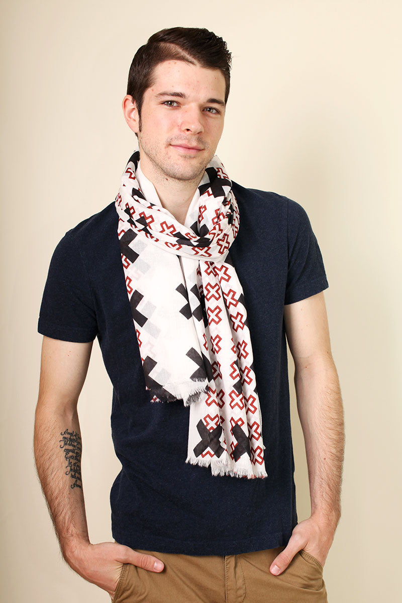 Anika Dali Men's Cross Pattern Rugged Natural Cotton Fashion Scarf Anika Dali Men's Cross Pattern Rugged Natural Cotton Fashion Scarf