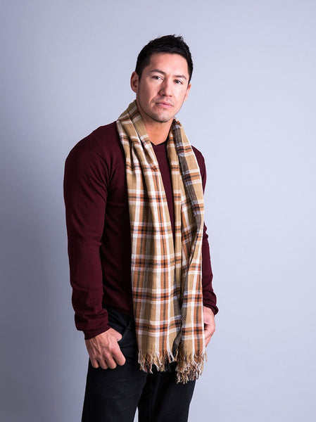 Men's Brown Check Soft Cotton Fashion Scarf - Anika Dali