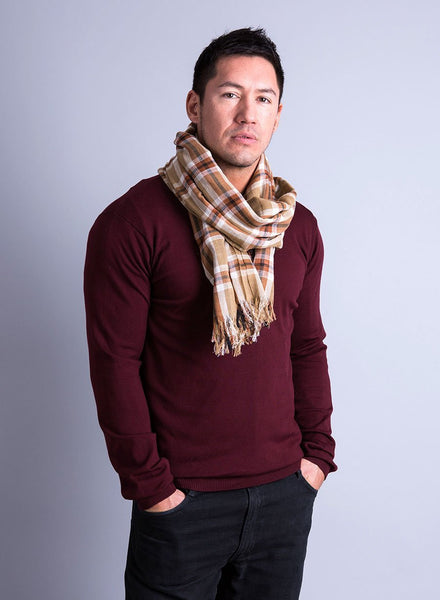 Men's Brown Check Soft Cotton Fashion Scarf - Anika Dali