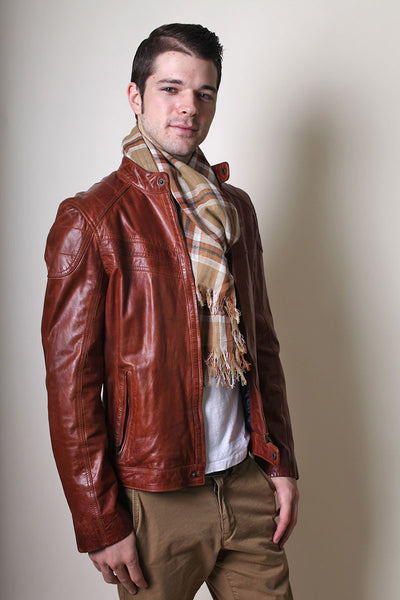 Men's Brown Check Soft Cotton Fashion Scarf - Anika Dali