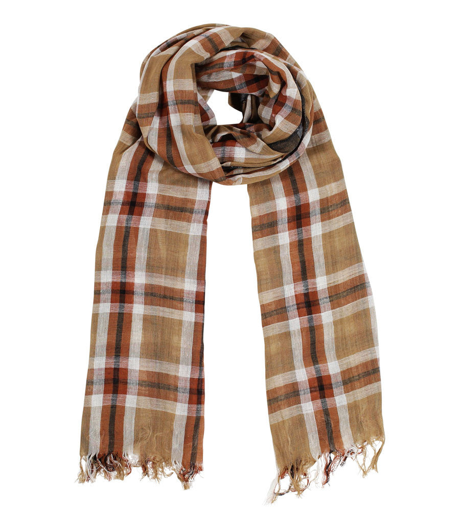 Men's Brown Check Soft Cotton Fashion Scarf - Anika Dali