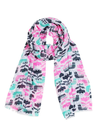 Anika Dali Women's Mystic Birds, Hearts and Flowers Print Scarf