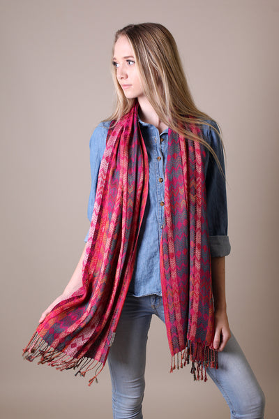 Women's Amelia Chevron Pink Jacquard Fashion Scarf / Shawl / Wrap - Anika Dali