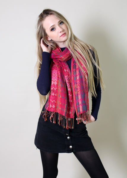 Women's Amelia Chevron Pink Jacquard Fashion Scarf / Shawl / Wrap - Anika Dali