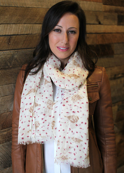 Anika Dali Cute Owl Bird Soft Lightweight Wool Scarf Shawl
