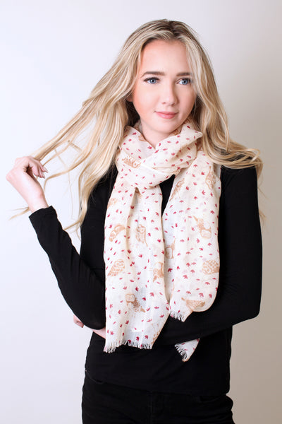 Anika Dali Cute Owl Bird Soft Lightweight Wool Scarf Shawl