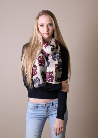 Happy Humble Owl Soft Wool Scarf / Shawl