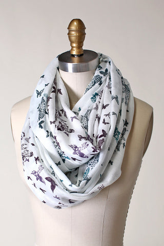 Women's Birds and Butterfly Infinity Scarf - www.AnikaDali.com #ANIKADALI