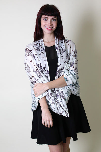 Women's Birds and Butterfly Infinity Circle Loop Scarf / Shoulder Wraps - Anika Dali