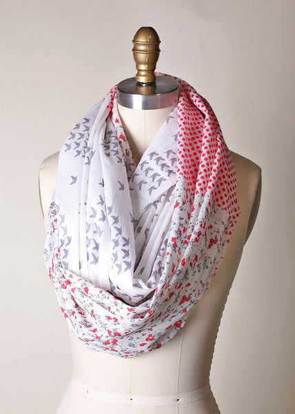 Anika Dali Women's Nora Mixed Floral Birds Polka Infinity Scarf - www.AnikaDali.com