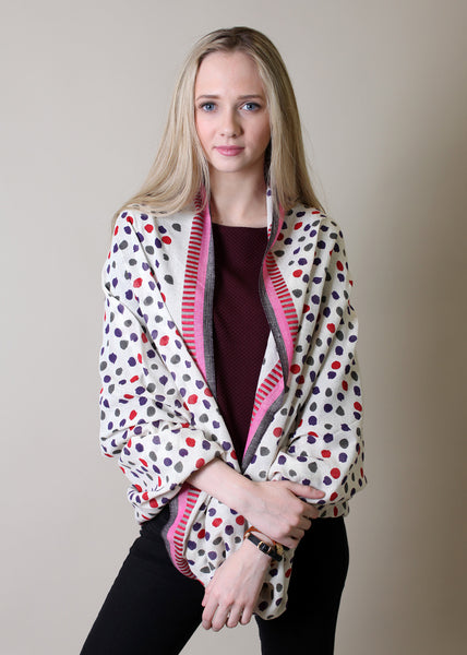 Anika Dali Women's Multi-color Polka Stripe Border Infinity Scarf