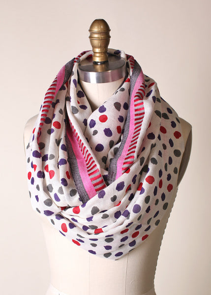 Anika Dali Women's Multi-color Polka Stripe Border Infinity Scarf