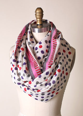 Anika Dali Women's Multi-color Polka Stripe Border Infinity Scarf