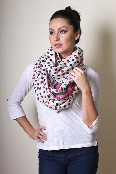 Anika Dali Women's Multi-color Polka Stripe Border Infinity Scarf