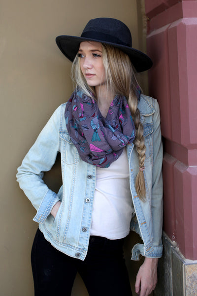 Women's Tweet Tweet Birds Infinity Circle Loop Scarf- www.AnikaDali.com