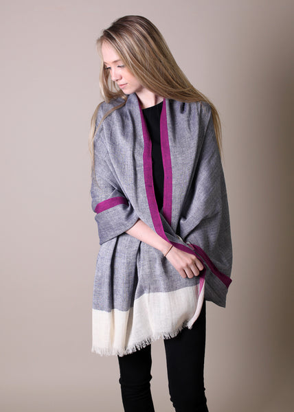 Women's Classic Herringbone Berry Selvedge Cotton Scarf / Shawl / Wrap - Anika Dali