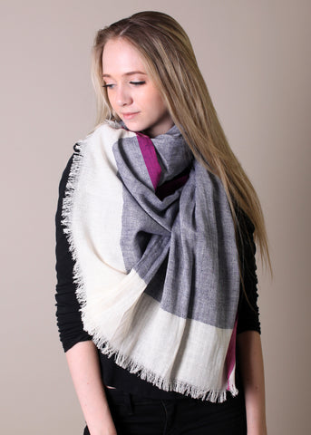 Women's Classic Herringbone Berry Selvedge Cotton Scarf / Shawl / Wrap - Anika Dali