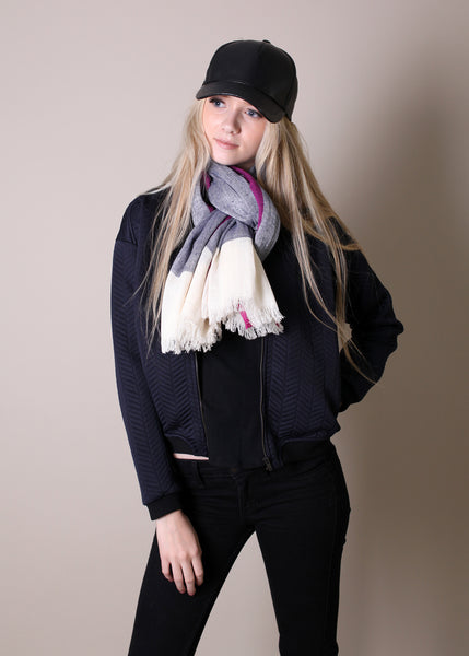 Women's Classic Herringbone Berry Selvedge Cotton Scarf / Shawl / Wrap - Anika Dali