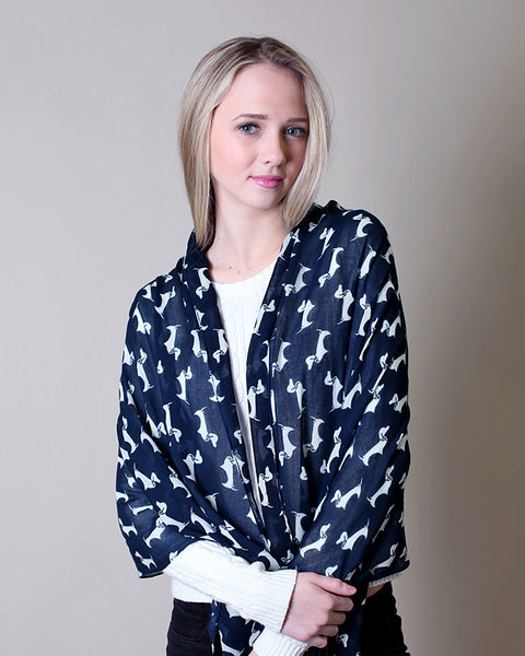 Women's Cute Bella Dachshund Doxie Dog Print Scarf with Tassels / Shawl / Wrap -Anika Dali