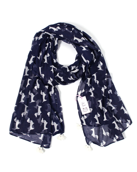 Women's Cute Bella Dachshund Doxie Dog Print Scarf with Tassels / Shawl / Wrap -Anika Dali