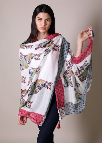Anika Dali Women's Multicolor Kitty Cat Lover Scarf with Colorful Tassels