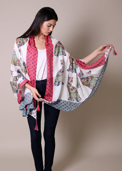 Anika Dali Women's Multicolor Kitty Cat Lover Scarf with Colorful Tassels